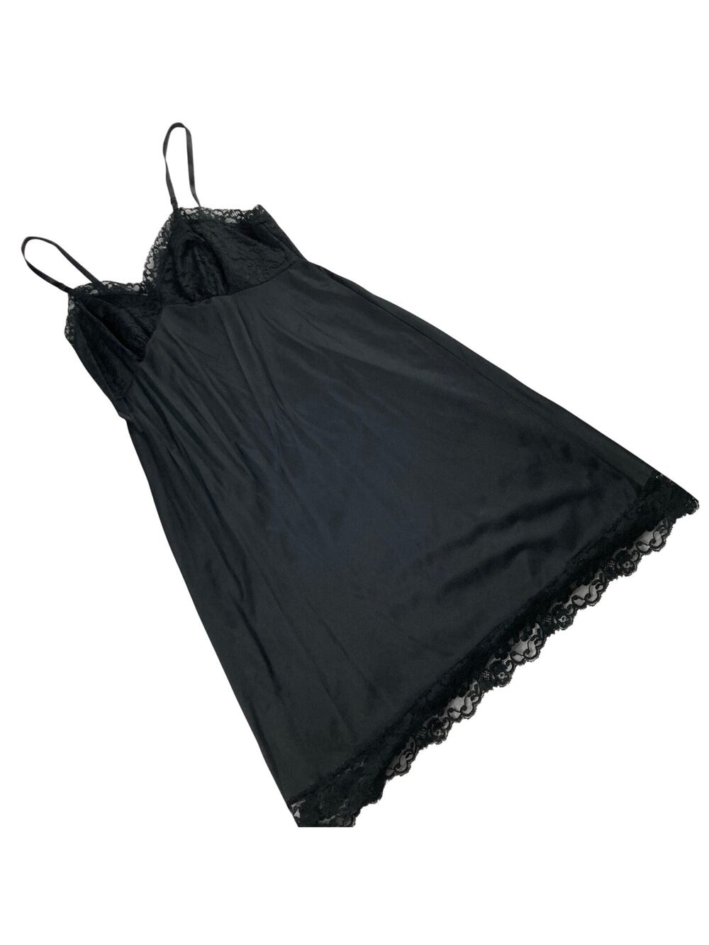 VTG Vanity Fair Womens S Black Lace Trim Slip Dress Coquette Romantic Feminine